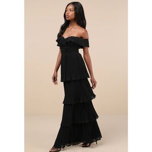 Lulus Always Remarkable Black Pleated Off-Shoulder Tiered Maxi Dress NWT XL